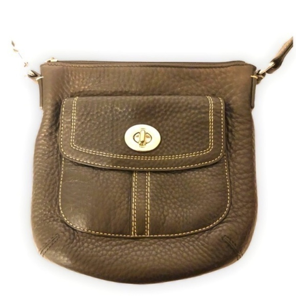 COACH black pebbled leather turnlock crossbody bag